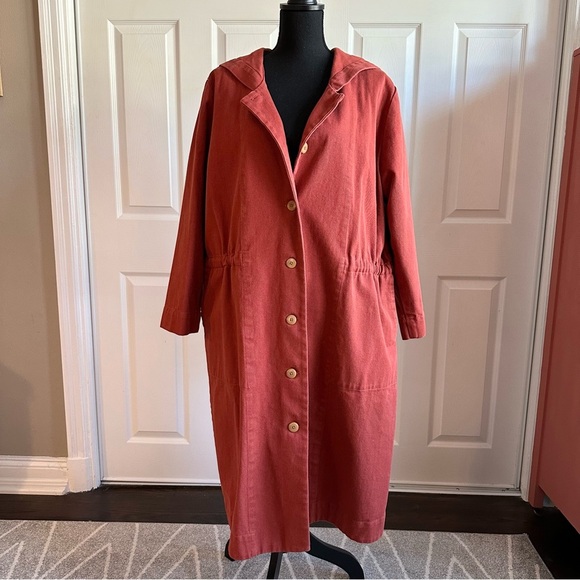 Ilana Kohn Jackets & Blazers - Ilana Kohn Muted Red Hooded Utility Trench Coat with Cinche Waist